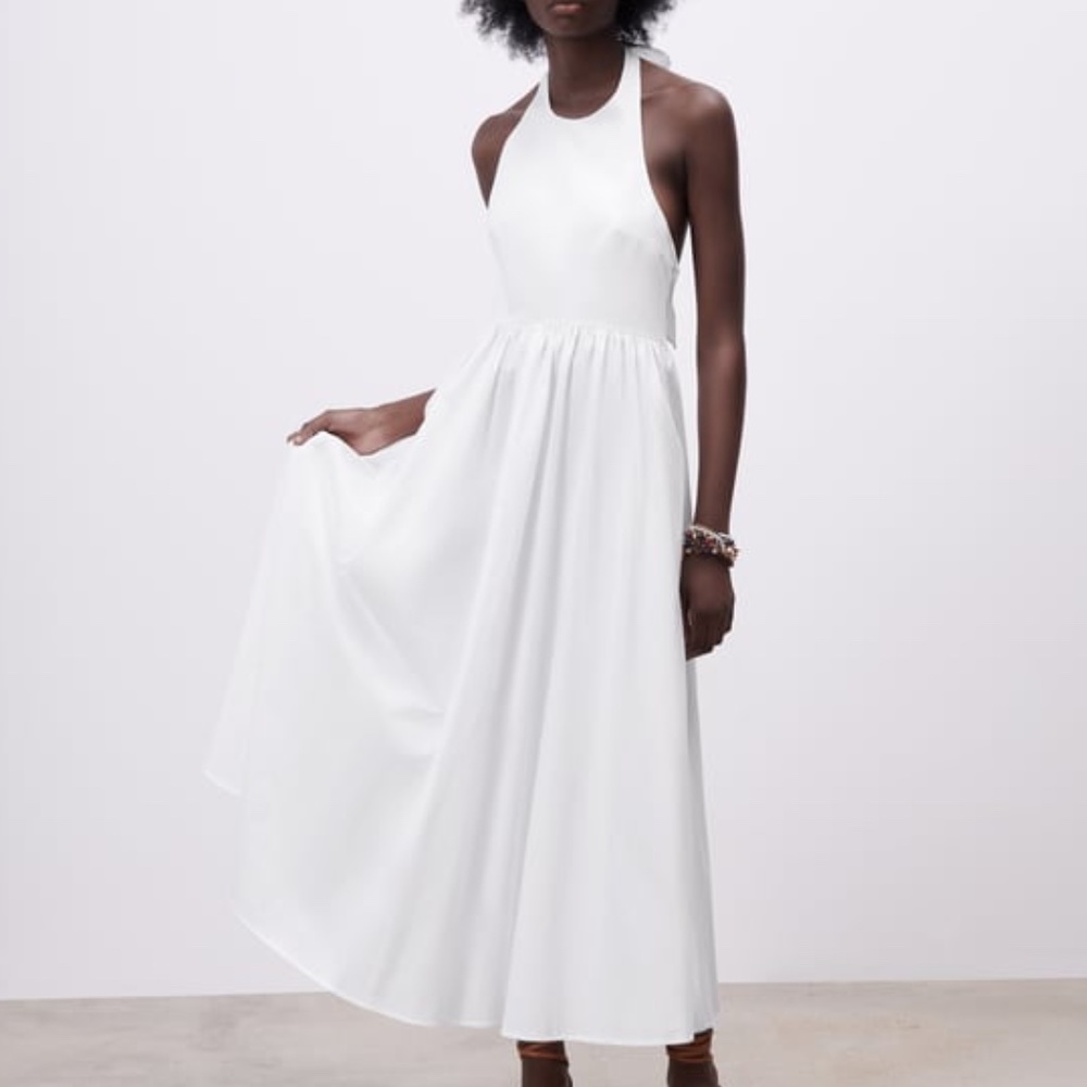 Zara White Halter Poplin Maxi Dress - Picture 13 of 16